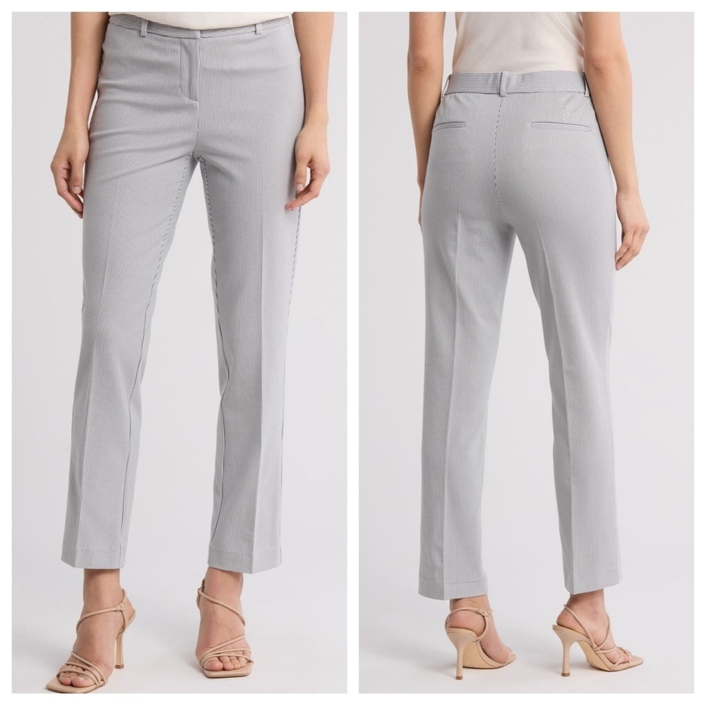 Seersucker Straight Leg Pants with Tailored Fit